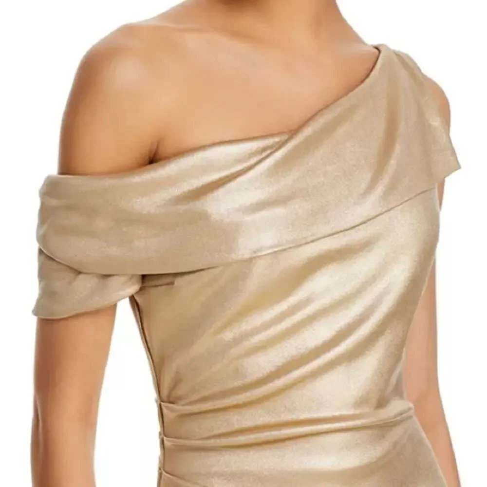 Chiara Boni Gold One-Shoulder Satin Evening Gown - Picture 11 of 12